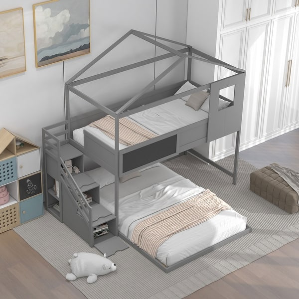 Multifunctional Design Twin over Full Bunk Bed with ladder Bed Bath