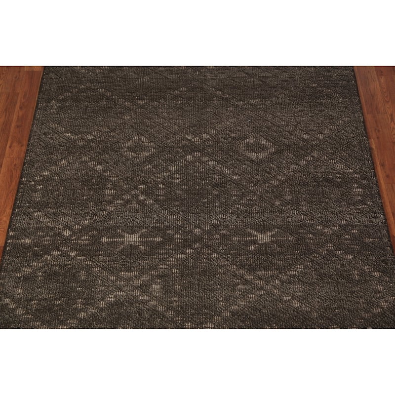 Grey Geometric Moroccan Oriental Rug Hand-Knotted Wool Carpet - 5'0" x 7'9"