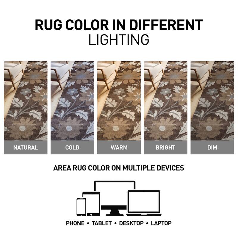 Contemporary Floral Area Rug for Living Room, Bedroom, or Entryway - Low Pile Indoor Rug