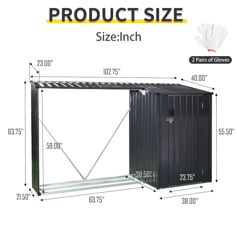 Outdoor Steel Firewood Rack and Metal Storage Shed,Two-In-One,Black