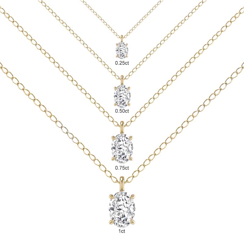 Marquee Lab Grown 1 Carat Oval Solitaire Diamond Pendant in 14K Yellow Gold