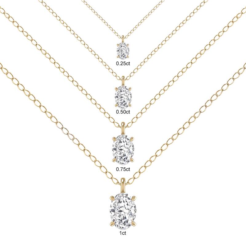 Marquee Lab Grown 3/4 Carat Oval Solitaire Diamond Pendant in 14K Yellow Gold