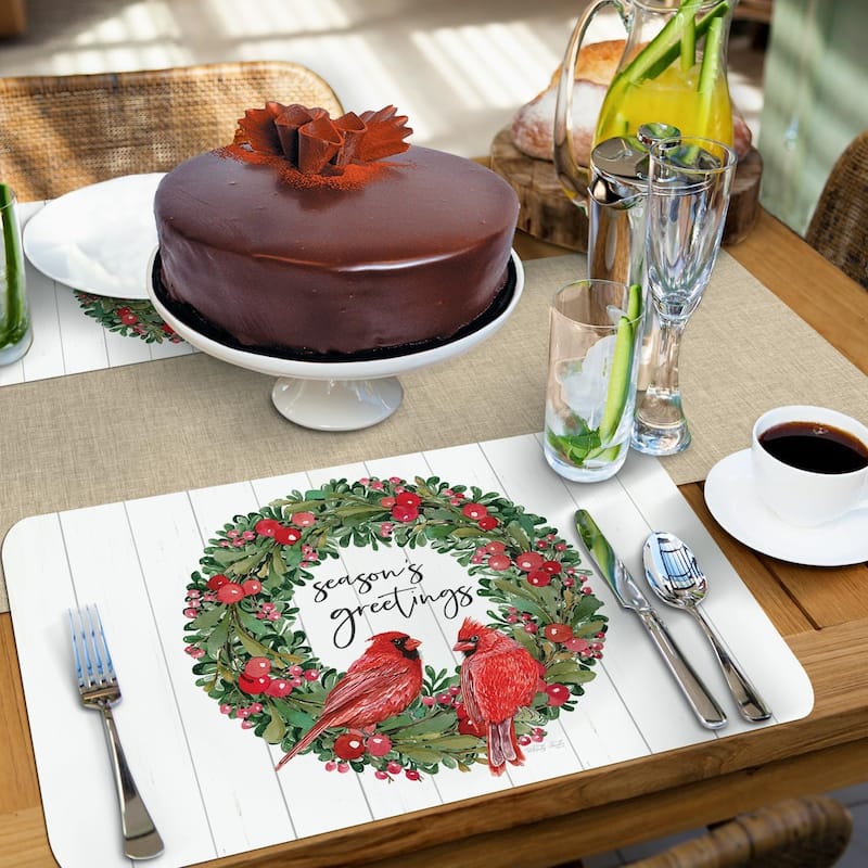 Country Christmas 4 Pack Reversible Easy Care Flexible Plastic Placemats Made in The USA BPA Free Easily Wipes Clean