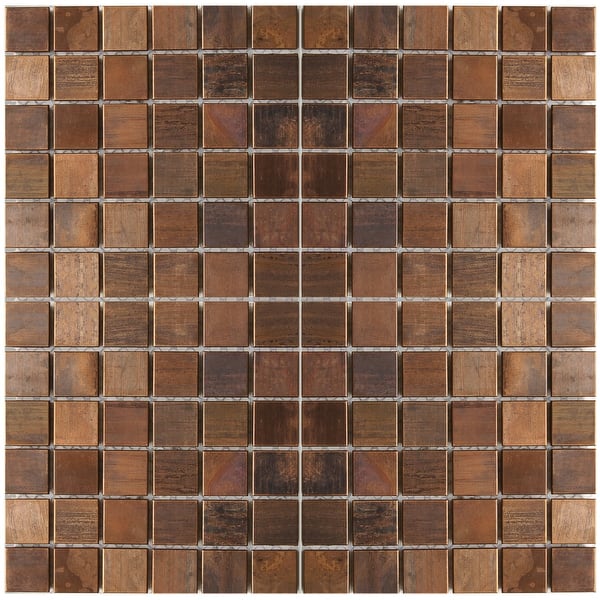 slide 1 of 2, Eden Mosaic Tile: Small Square Antique Copper Tile 11.8x11.8 (11 tiles/10.63 Sqft)