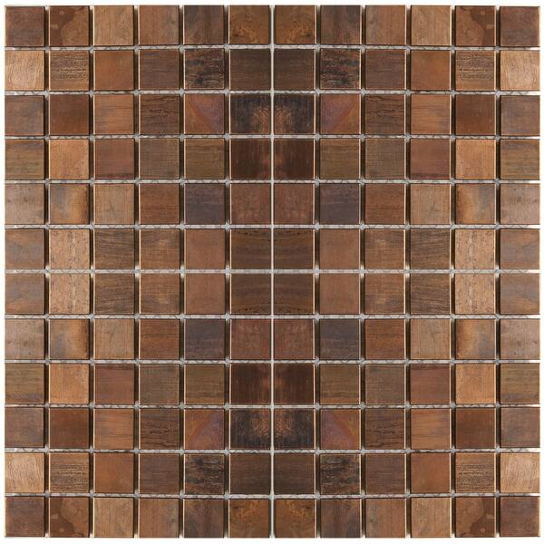 slide 1 of 2, Eden Mosaic Tile: Small Square Antique Copper Tile 11.8x11.8 (11 tiles/10.63 Sqft)