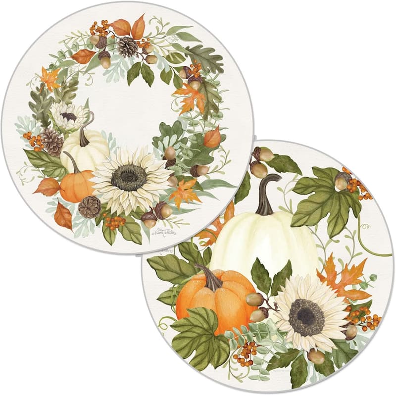 Farmhouse Fall Round Reversible Easy Care Flexible Plastic Placemat 4 Pack Made in The USA - Set of 4