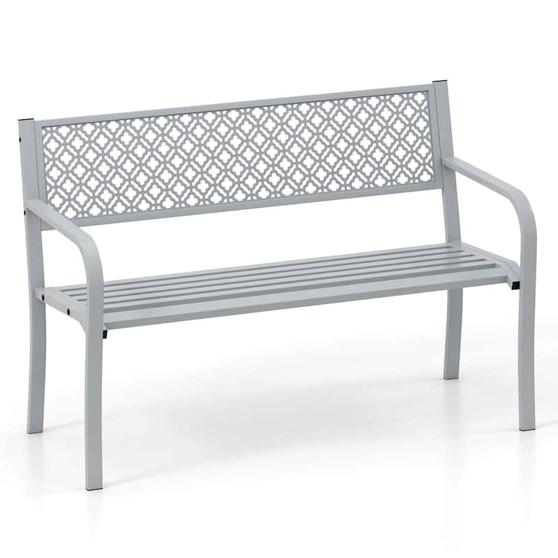 50'' Outdoor Metal Bench Patio Park Bench Outdoor Loveseat Chair - Grey