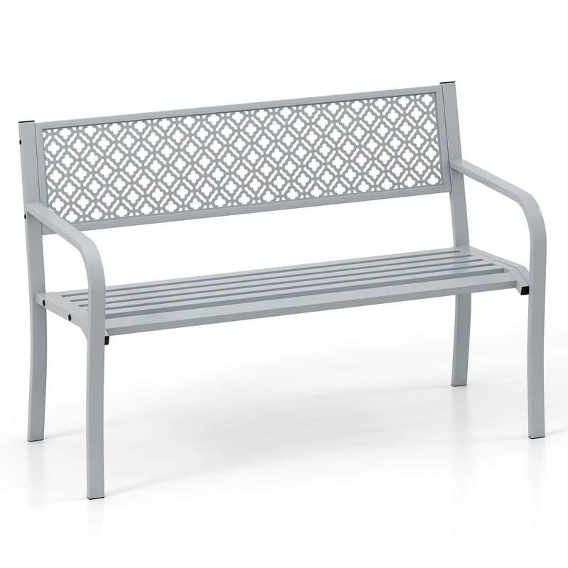 Costway 50" Outdoor Garden Bench with Geometric Lattice Backrest - See Details - Grey