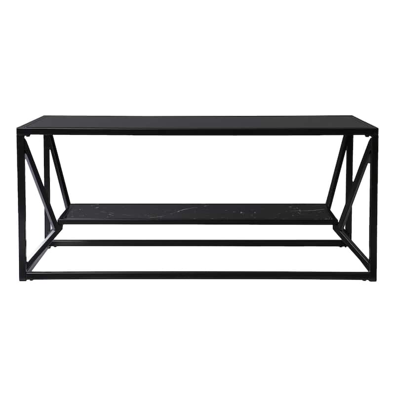 HomeRoots 42" Black Glass And Metal Rectangular Coffee Table - 42