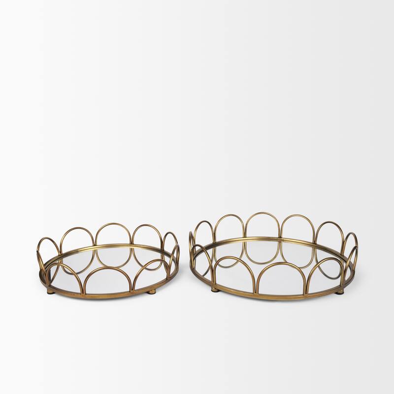 Lenore Round Metal/Mirror Tray Gold (Set of 2) - 18.9L x 18.9L x 4.3H