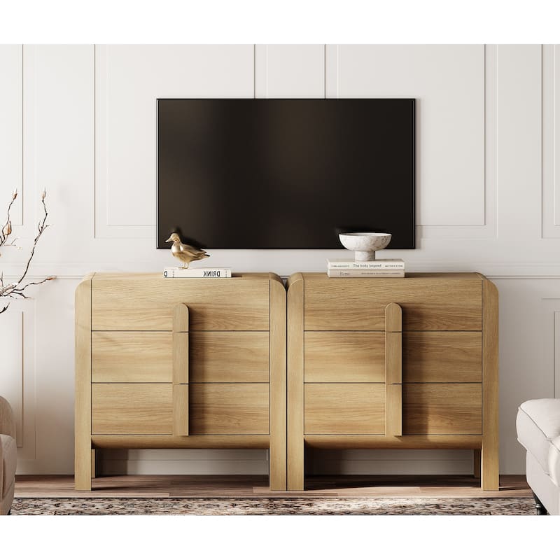 WAMPAT Modern Dresser TV Stand For Tvs Up To 75 Inch, Cruved Entertainment Center, Wood TV Console With Storage For Living Room - Walnut