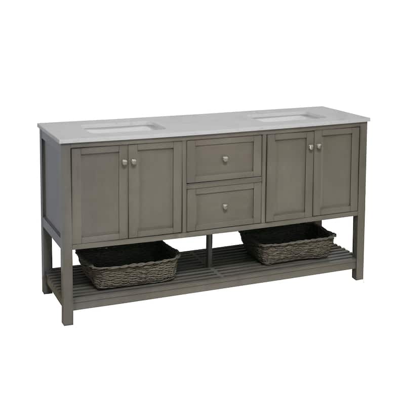 KitchenBathCollection Lakeshore 72" Double Bathroom Vanity with Engineered Carrara Top