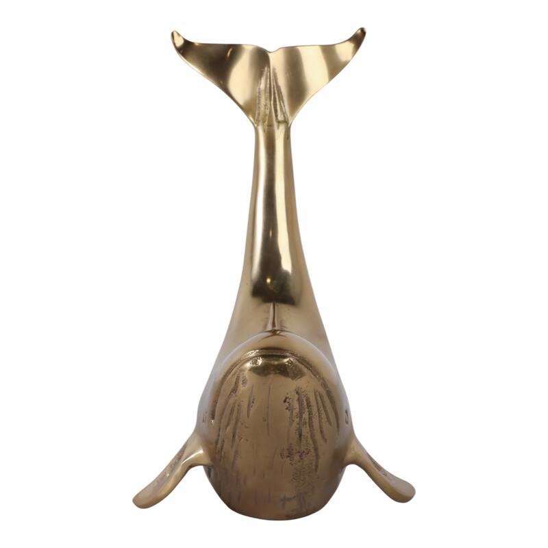 Metal Sculpture Whale Ocean-Inspired Decorative Figurine - 11" Gold - 8" x 7" x 11"