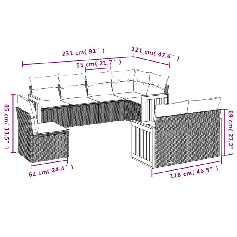 vidaXL Patio Sofa Set with Cushions Outdoor Conversation Furniture Poly Rattan