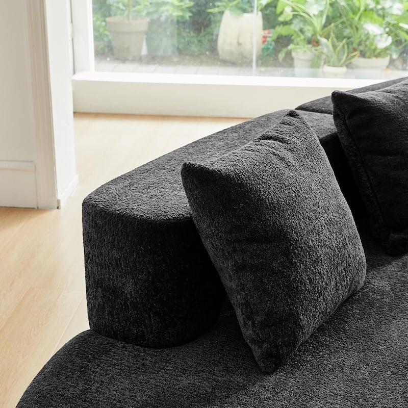 Curved Velvet Boneless Cloud Sofa with 3 Pillows, 5-Seater Modular Sectional Sofa, High-Density Foam Upholstered Sofa