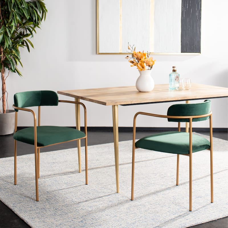 SAFAVIEH Conradine Side Chairs (Set of 2) - 22" W x 20" D x 31" H - 22Wx20Dx31H - Malachite Green/Gold