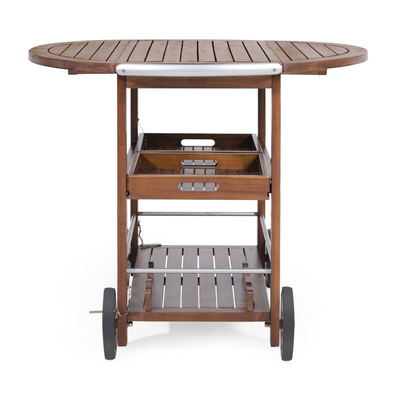 Cynthia Farmhouse Cottage Acacia Wood Bar Cart with Drop Leaf by Christopher Knight Home