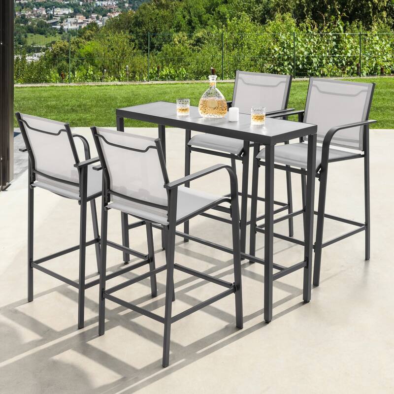 Outdoor Textilene Bar Set with Powder-Coated Iron Frame, Gray - Light Grey