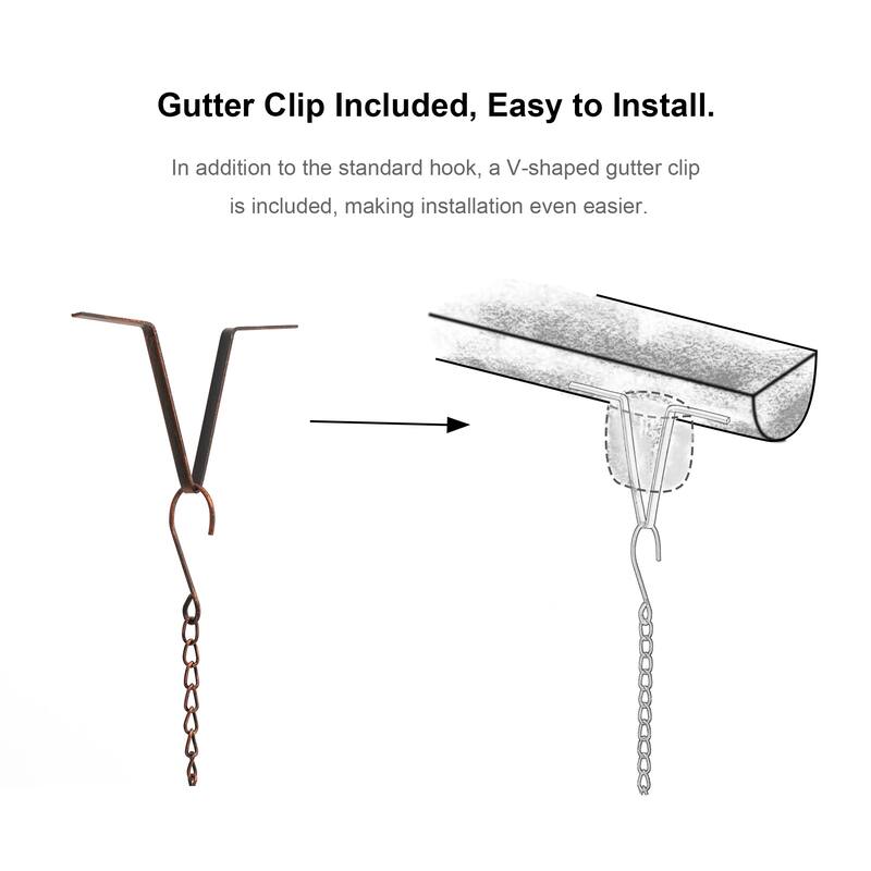 Glitzhome 8.5ft Faux Copper Bowl and Bell Shaped Rain Chain with Clip