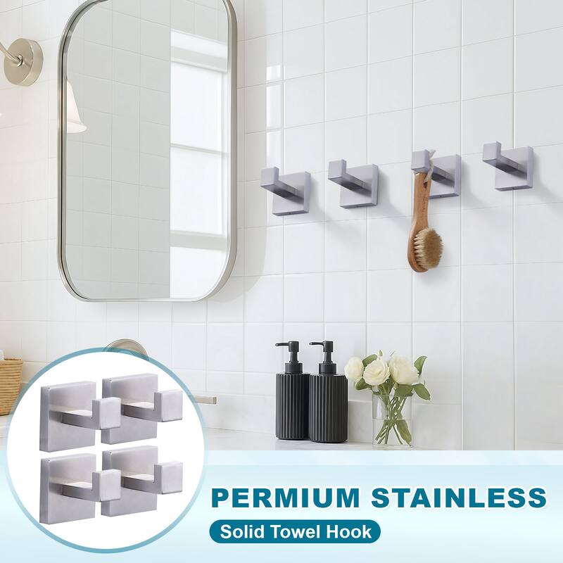 WOWOW J-Hook Wall Mount Robe/Towel Hook 4PCS