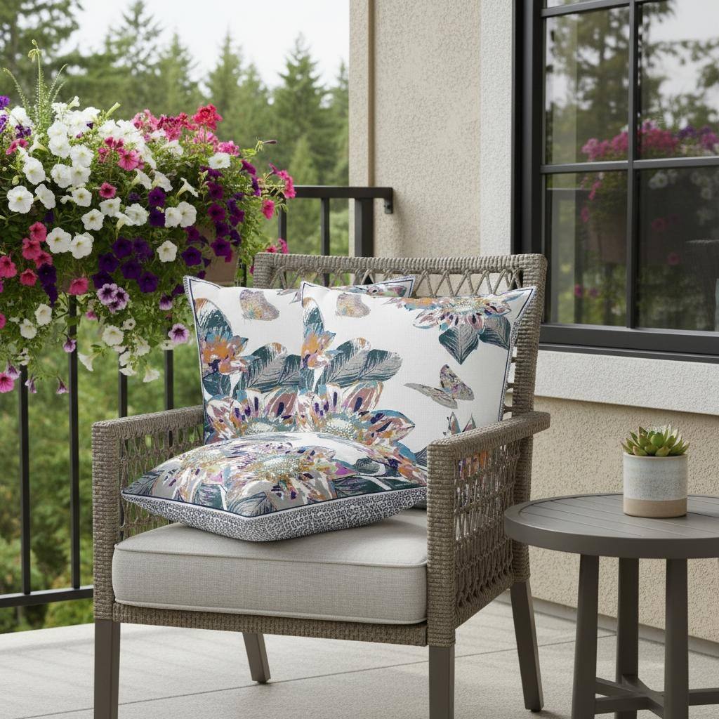 HomeRoots Set of Two 16" X 16" Pink and White Butterfly Blown Seam Floral Indoor Outdoor Throw Pillow - 16.00' X '16.00' X '5.00