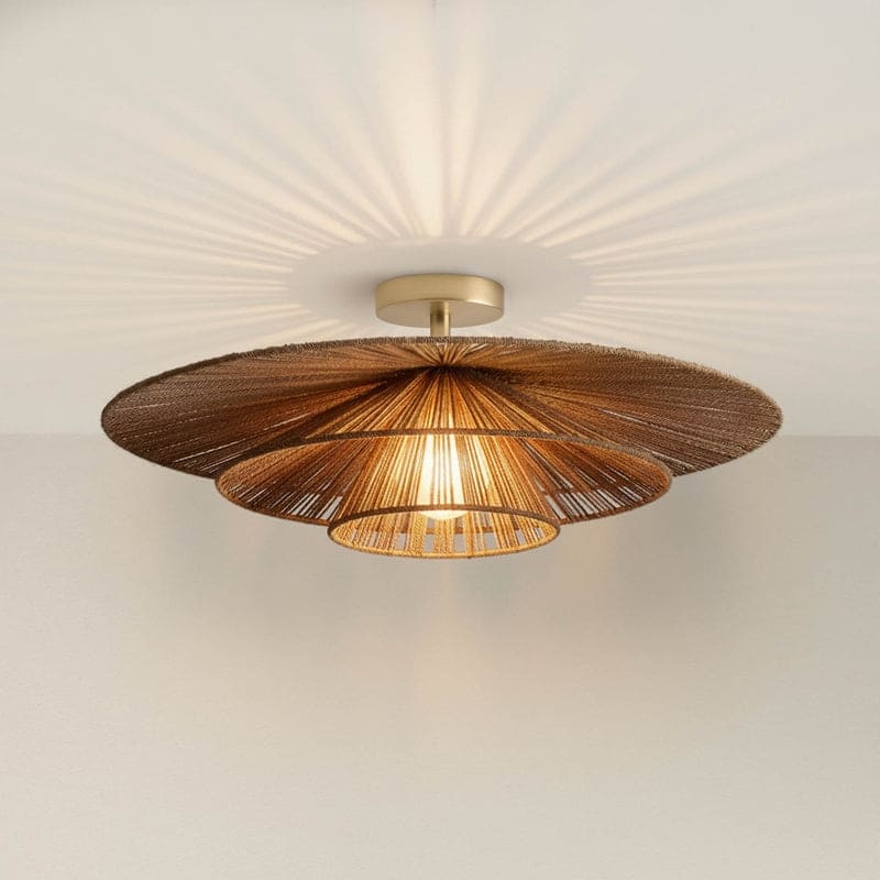 Sammie Rattan Flush Mount Jute Fibers Natural 1-Light Handwoven Ceiling Light for Bedroom or Hallway in Modern, Farmhouse Style