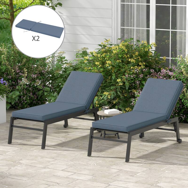 Outsunny 2 Patio Chaise Lounge Chair Cushions with Backrests, Replacement Patio Cushions with Ties for Outdoor Poolside Lounge