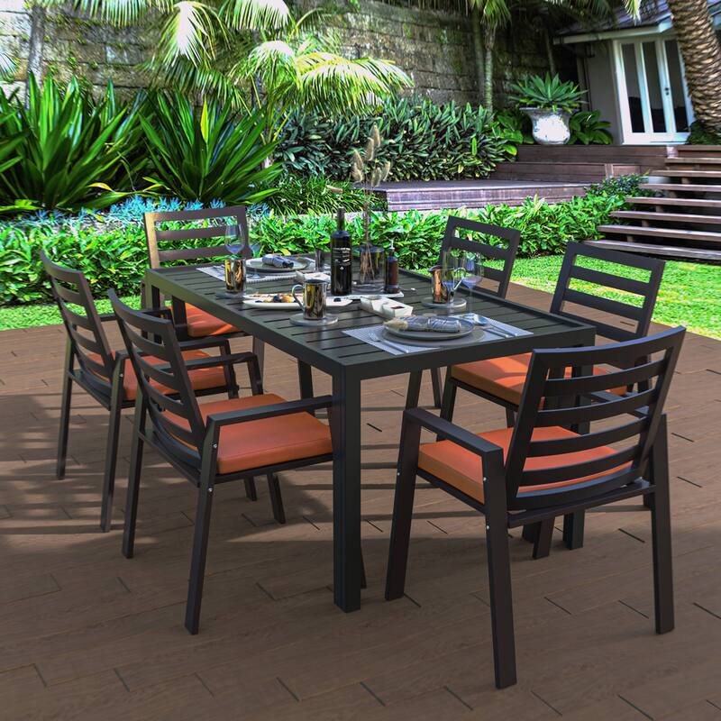 LeisureMod Chelsea Set of 2 Patio Dining Armchair in Aluminum with Cushions for Porch Backyard Pool Garden - 34.84