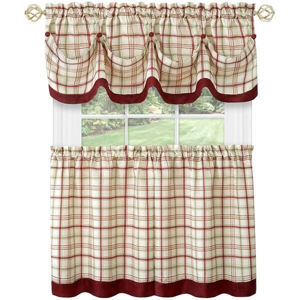Tattersall Window Kitchen Curtain Tier and Valance Set, Tier ...