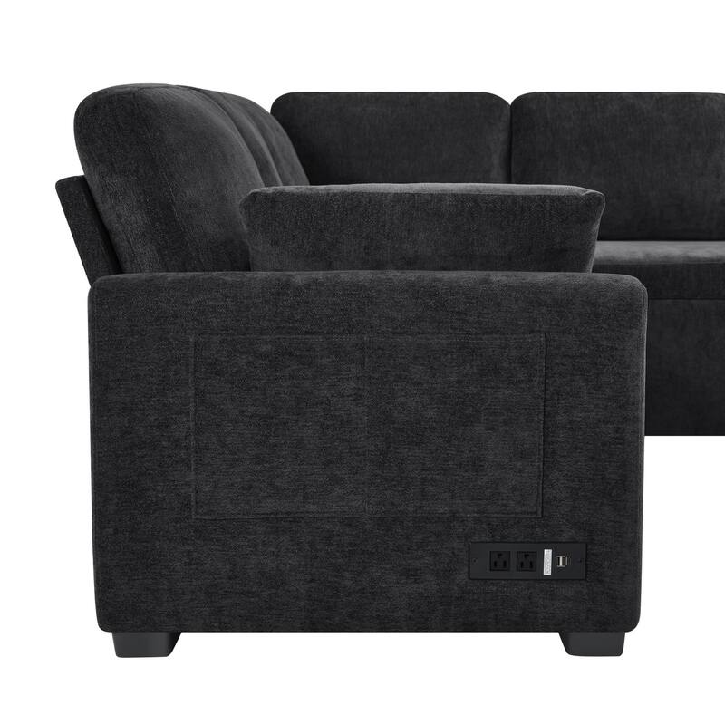 111.2" U-shaped Sofa with Reversible Chaise and Convertible Sofa Bed