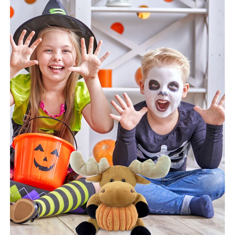 DolliBu Super Soft Moose Stuffed Animal with Pumpkin Decor Plush - 6 inches