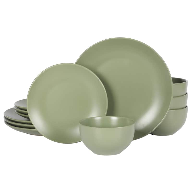 Gibson Home Queenslane 12 Piece Stoneware Matte Dinnerware Set - Green