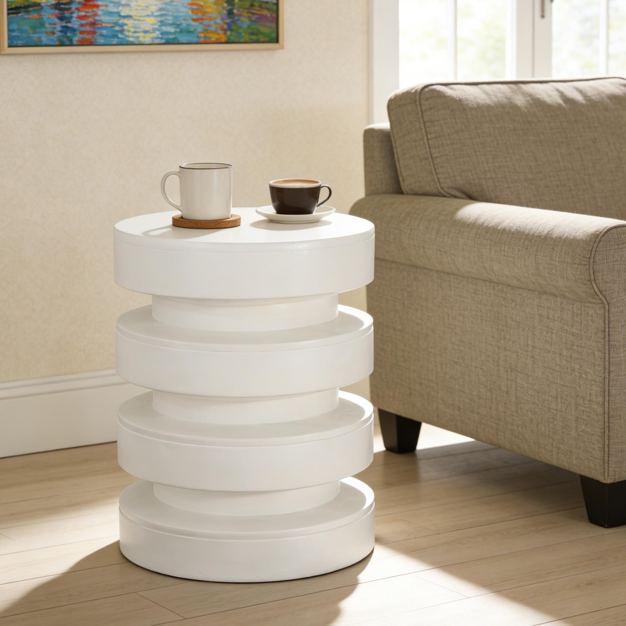 Roomfitters MGO Side Table Modern Stacked Cylinder Totem Design