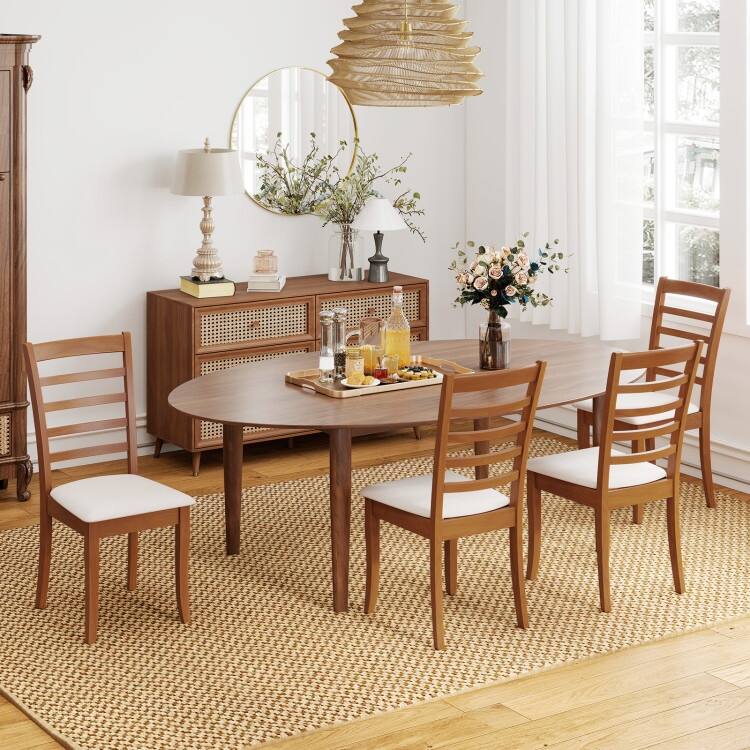 Beige Rubber Wood Kitchen Chairs Set of 2 with Slat Back and Cushioned Seats - 17.5" x 22" x 38"