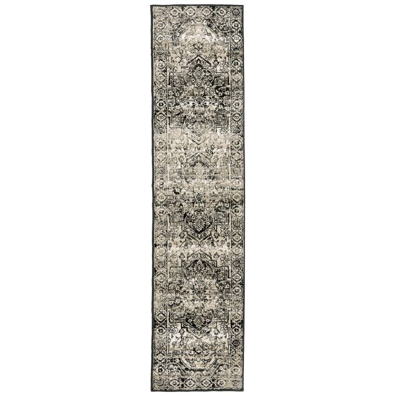 Style Haven Patricia Distressed Grey Medallion Area Rug - 1'10" x 7'6" - Rectangle