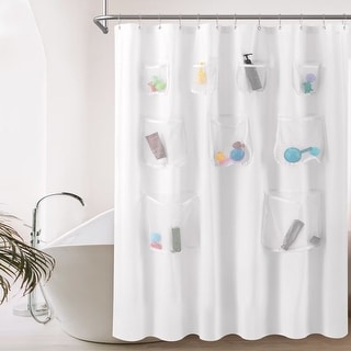 Mesh Pocket Water Repellent Shower Curtain