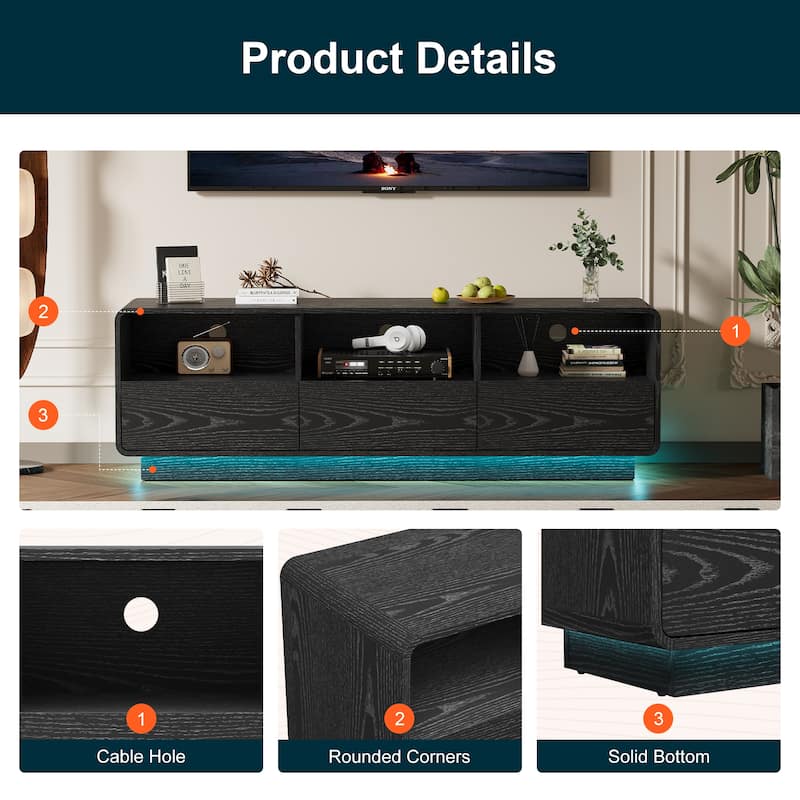 Modern 59-inch TV Stand with LED Lights & Storage