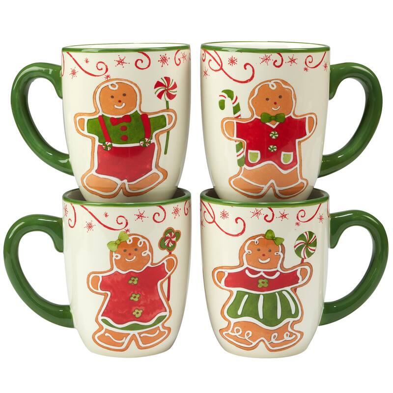 Certified International Holiday Magic Gingerbread 16 oz. Mugs, Set of 4