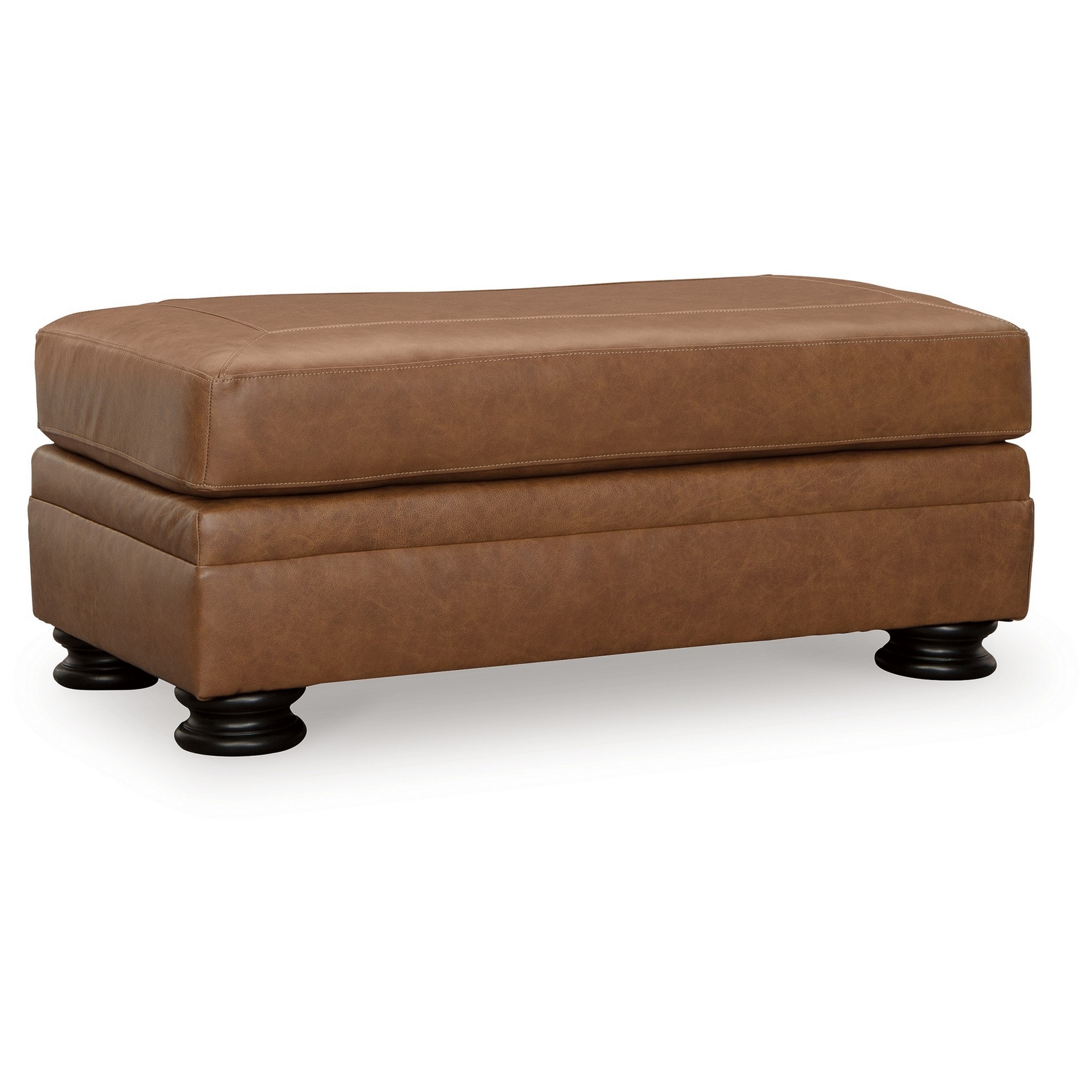 Aida 44 Inch Ottoman, Plush Cushion Top, Caramel Brown Genuine Leather