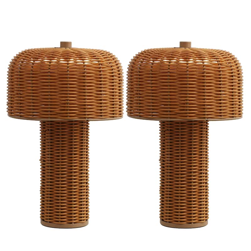 10" Indoor/Outdoor Wicker Rechargeable/Cordless Dimmable LED Table Lamp (Set 2) - Light Brown Brown