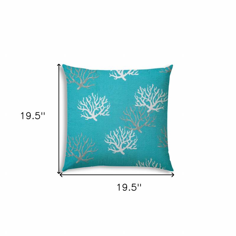 HomeRoots 20" Aqua Gray and White Coral Indoor Outdoor Throw Pillow Cover - 19.5' X '19.5' X '0.25