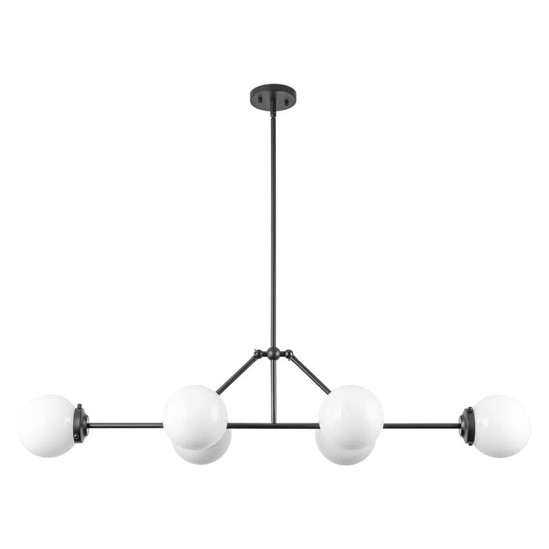 6-Light Dimmable Modern Metal & Glass Pendant Light with Adjustable Rods for Dining Room