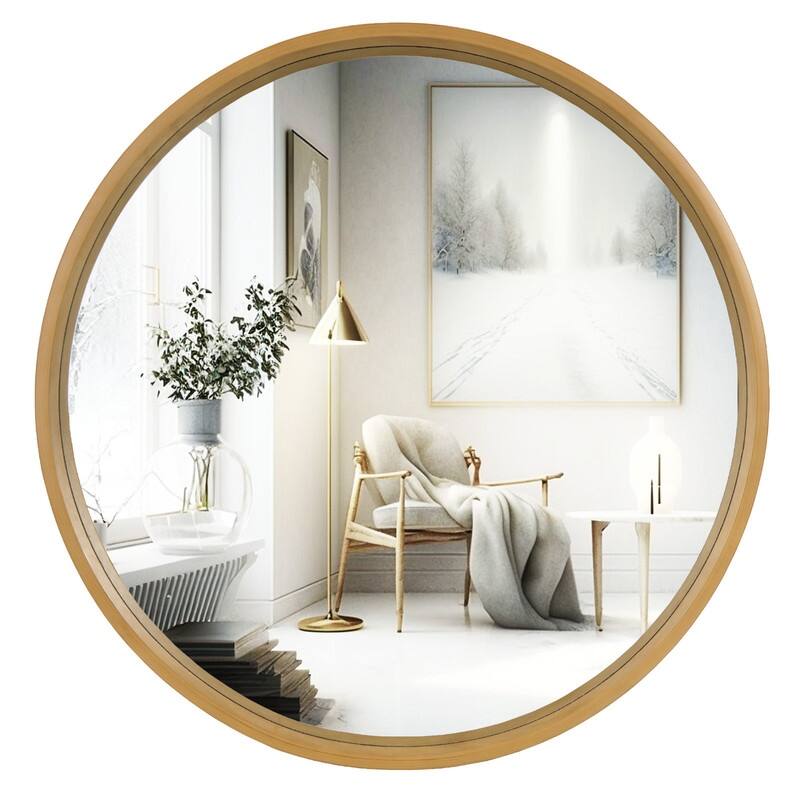 Classic Wooden Frame Farmhouse Round Wall Mirror