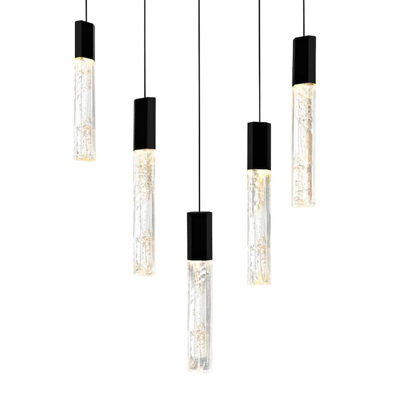 Greta Integrated LED 12in Black Mini Pendant with Handcrafted Glass