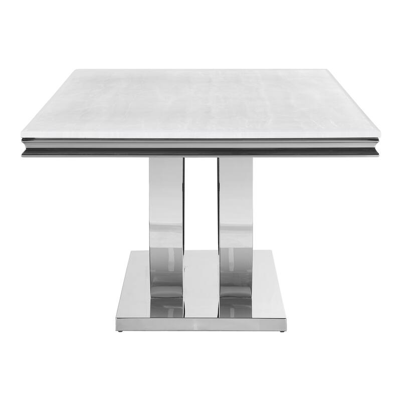 Allessandra White and Chrome Rectangular U-Shaped Base Dining Table