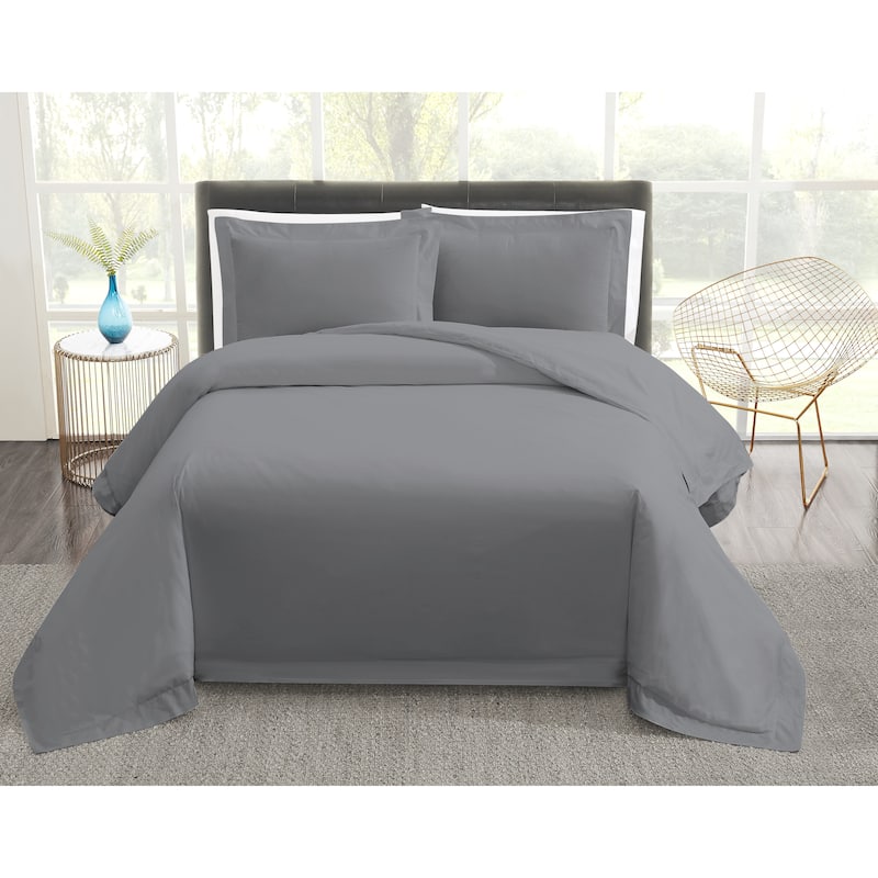 Vince Camuto Solid 400TC Percale 3 Piece Duvet Cover Set