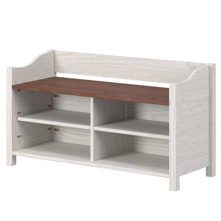 Shoe Rack and Bench White Distressed | Furniture Dash - White distressed finish, seat in brown lacquer.