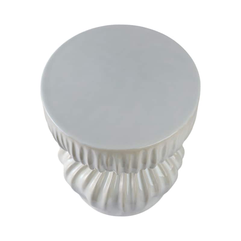 Ceramic Garden Stool Textured Wave Design for Home Decor - 19" White