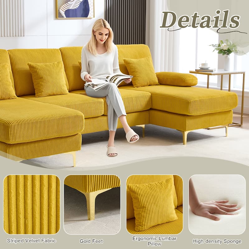 HOMEFUN Corduroy Upholstered U-shaped Adjustable Light Modular Sectional Sofa With Type-C and USB ports