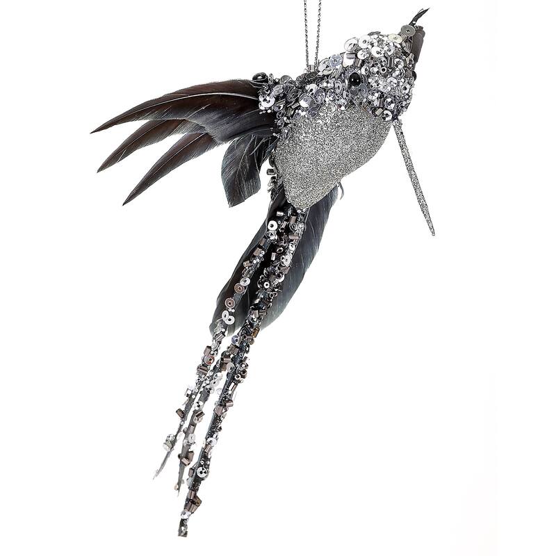 8" Hummingbird Ornament Set of 6 Beaded, Glitter, Sequin